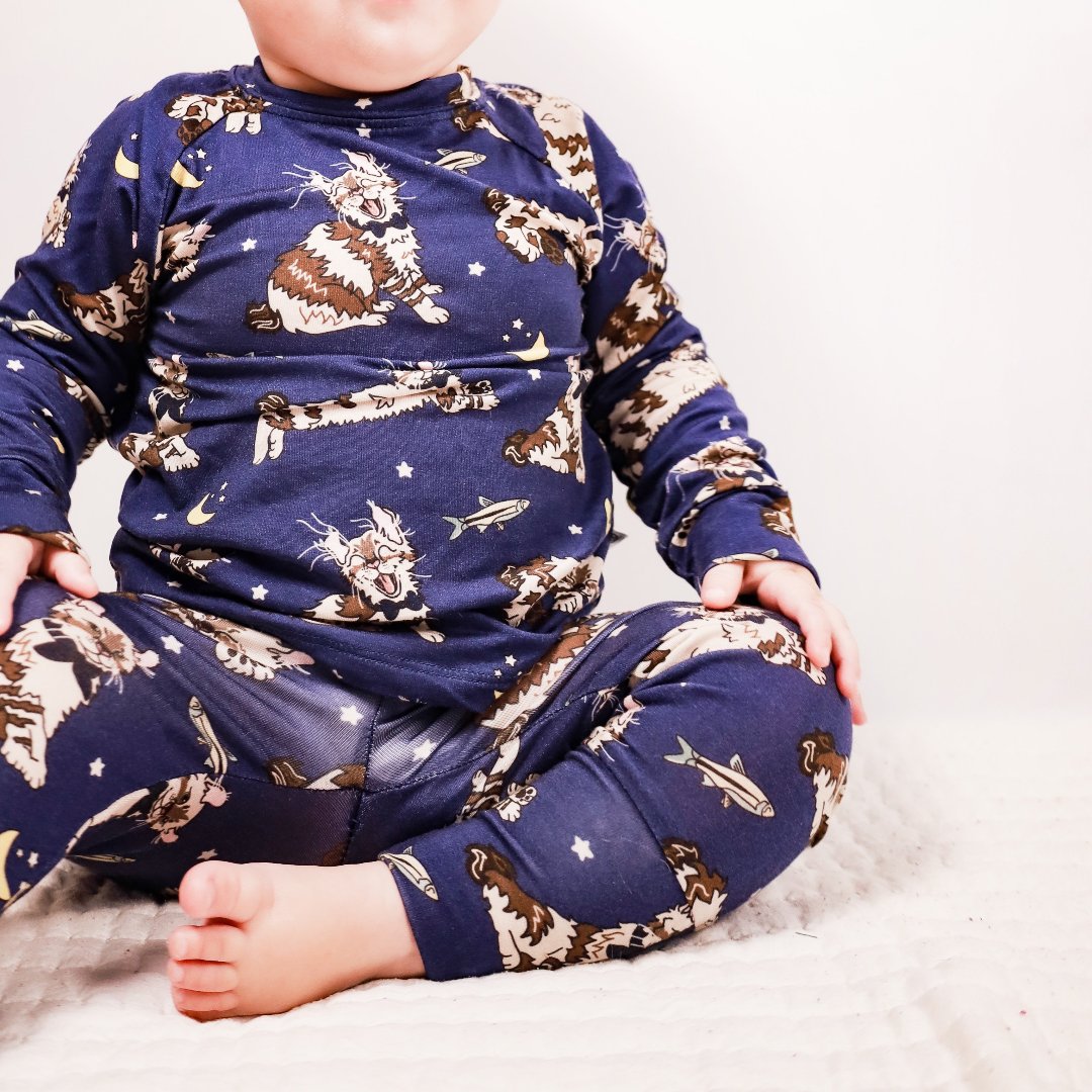 Adaptive better than bamboo kids pajamas in cute cat print