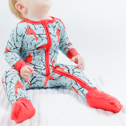 Convertible Zipper Romper - Winter Cardinals