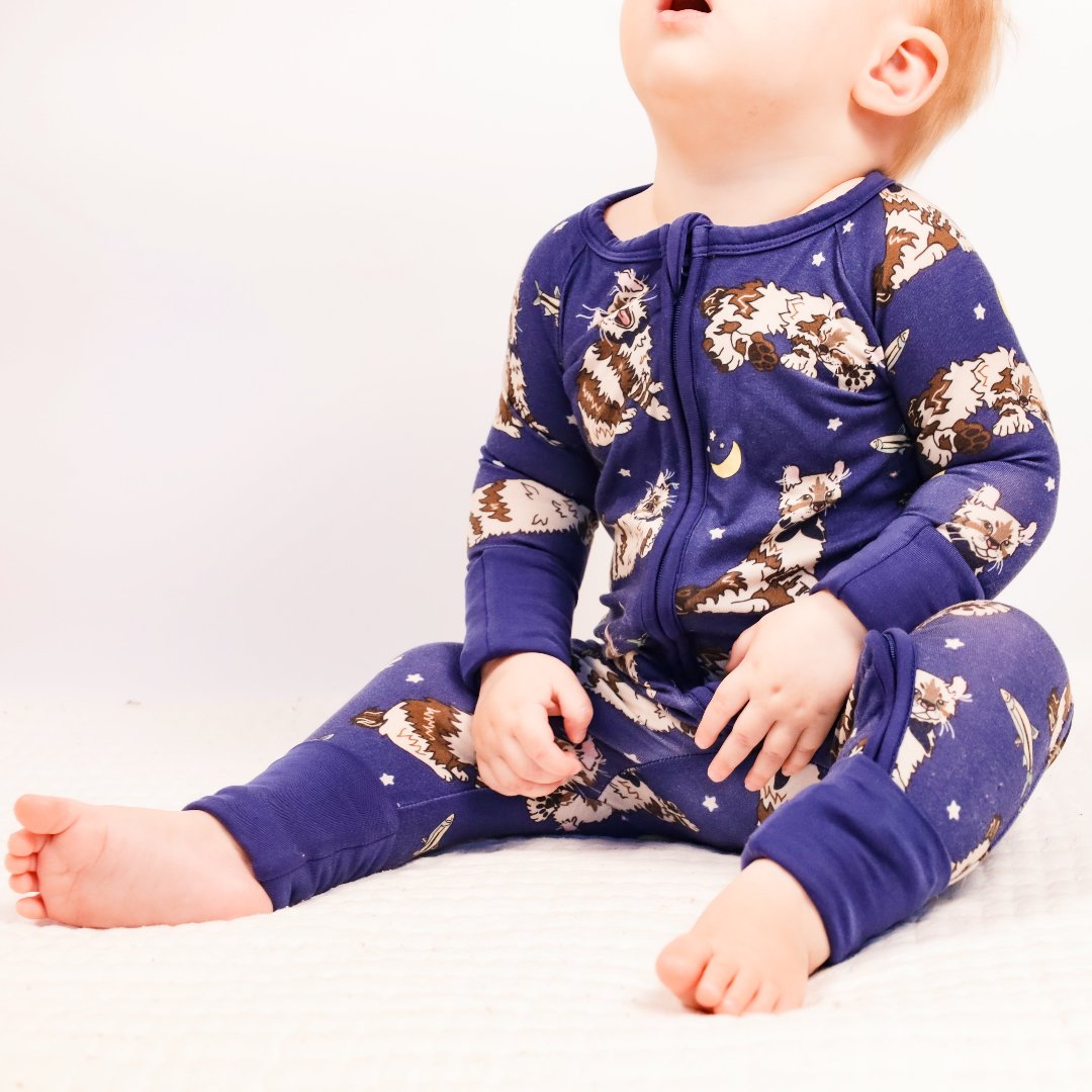 Navy cat Jammies. Baby romper for little birdies